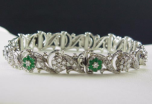 ESTATE 18K DIAMOND JABEL 3 CT DIAMOND EMERALD ADD A LINK BRACELET 7 