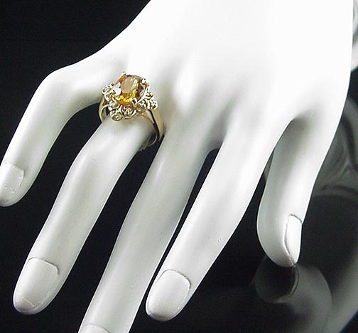 Elegant Estate Etruscan Style 14K 3.25 Ct Natural Citrine And Diamond 