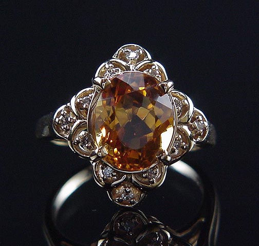 Elegant Estate Etruscan Style 14K 3.25 Ct Natural Citrine And Diamond 