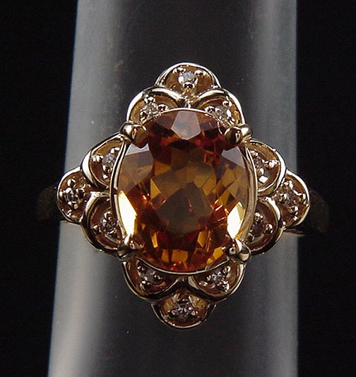 Elegant Estate Etruscan Style 14K 3.25 Ct Natural Citrine And Diamond 