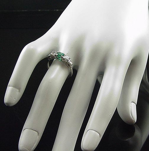 FANTASTIC ANTIQUE DECO PLATINUM NATURAL EMERALD VS G DIAMOND RING W 