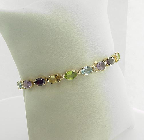 Gorgeous Estate 14K Rainbow 19 Carat Gemstone Tennis Bracelet  