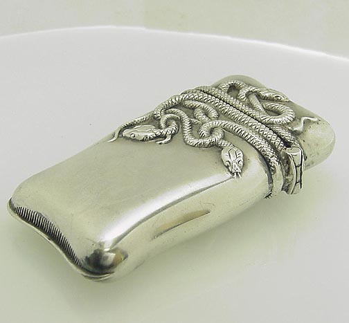 HEAVY ANTIQUE STERLING BATTIN SERPENT SNAKE MATCH SAFE  