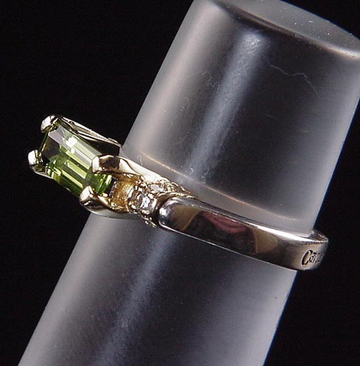 GLAM ESTATE LAGOS CAVIAR DECO RING 10X4MM PERIDOT DIAMOND 18K 925 RING 