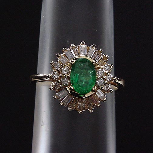 STUNNING ESTATE 14K YELLOW GOLD 1.75 CARAT EMERALD & DIAMOND BALLERINA 