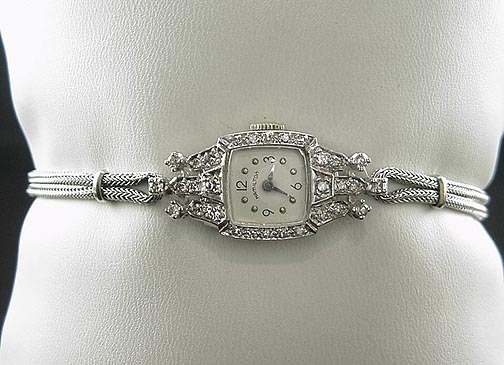 STUNNING ANTIQUE ART DECO 14K WHITE GOLD HAMILTON DIAMOND LADIES WATCH 