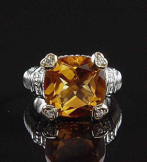 SEXY ESTATE JUDITH RIPKA 18K 925 FONTAINE HONEY CITRINE DIAMOND RING 