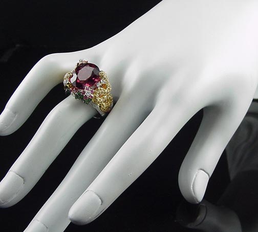 FAB 14.5CT RUBELLITE TOURMALINE TSAVORITE PINK YELLOW SAPPHIRE 18K 