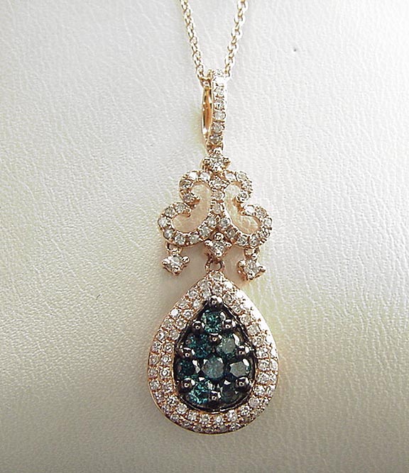 EFFY BELLA BLEU ROSE GOLD BLUE AND WHITE PAVE DIAMOND TEARDROP 