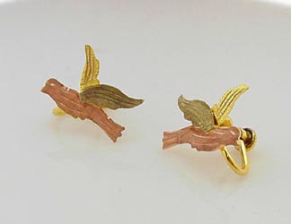 UNUSUAL ANTIQUE BLACK HILLS GOLD BIRD EARRINGS  